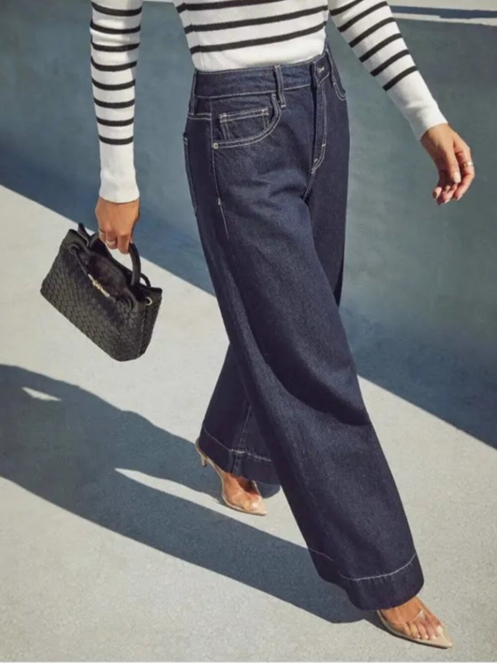 Dark Wash Wide Leg Trouser Jeans – Size 12 – High Rise – Stretch